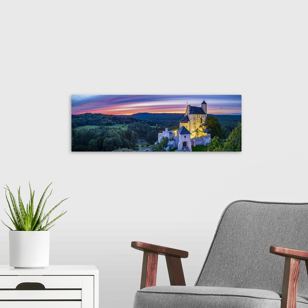 A modern room featuring Poland, Silesia, Bobolice, Trail of the Eagle's Nests, Colorful clouds after the sunset on Mediev...