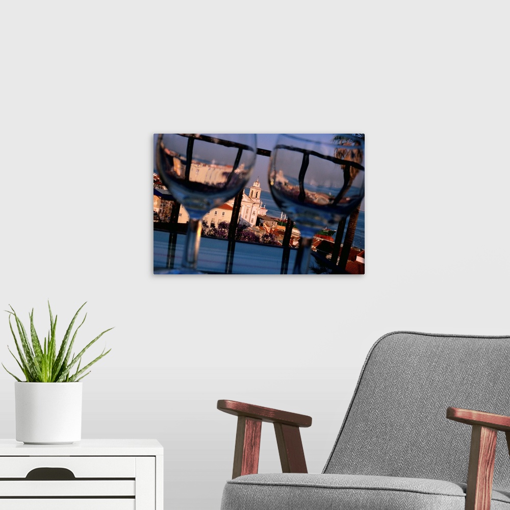 A modern room featuring Portugal, Lisboa, Estremadura, Lisbon, Lisboa, view of the district Alfama and the River Tagus