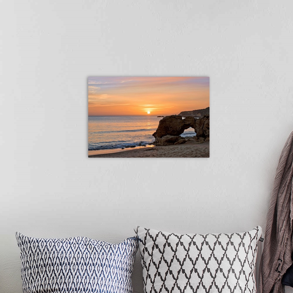 A bohemian room featuring Portugal, Faro, Algarve, Albufeira, Praia da Oura Beach at sunset.