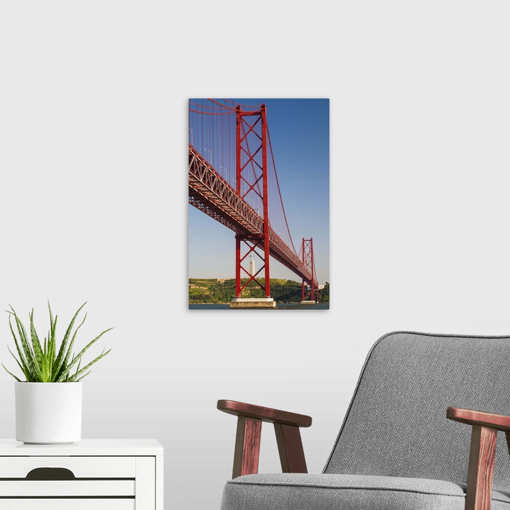 A modern room featuring Portugal, Distrito de Lisboa, Lisbon, April 25th Bridge, April 25th bridge and the Cristo Rei in ...
