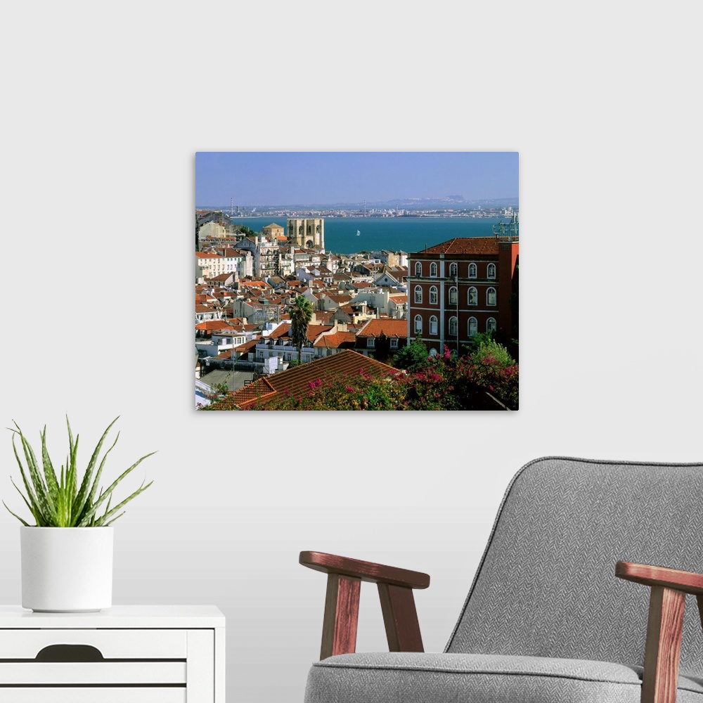 A modern room featuring Portugal, Lisbon, historical center, cathedral Se Patriarcal, Tejo river
