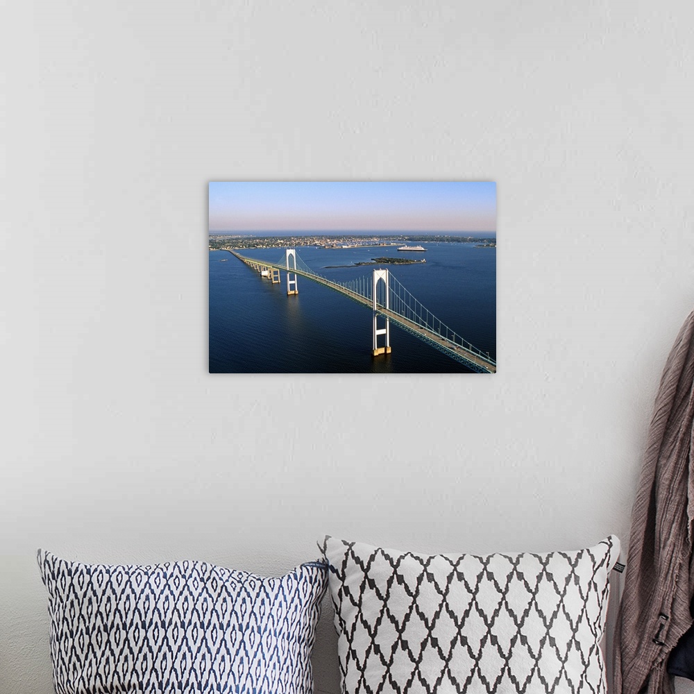 A bohemian room featuring Rhode Island, Newport, Air view of Newport Bridge