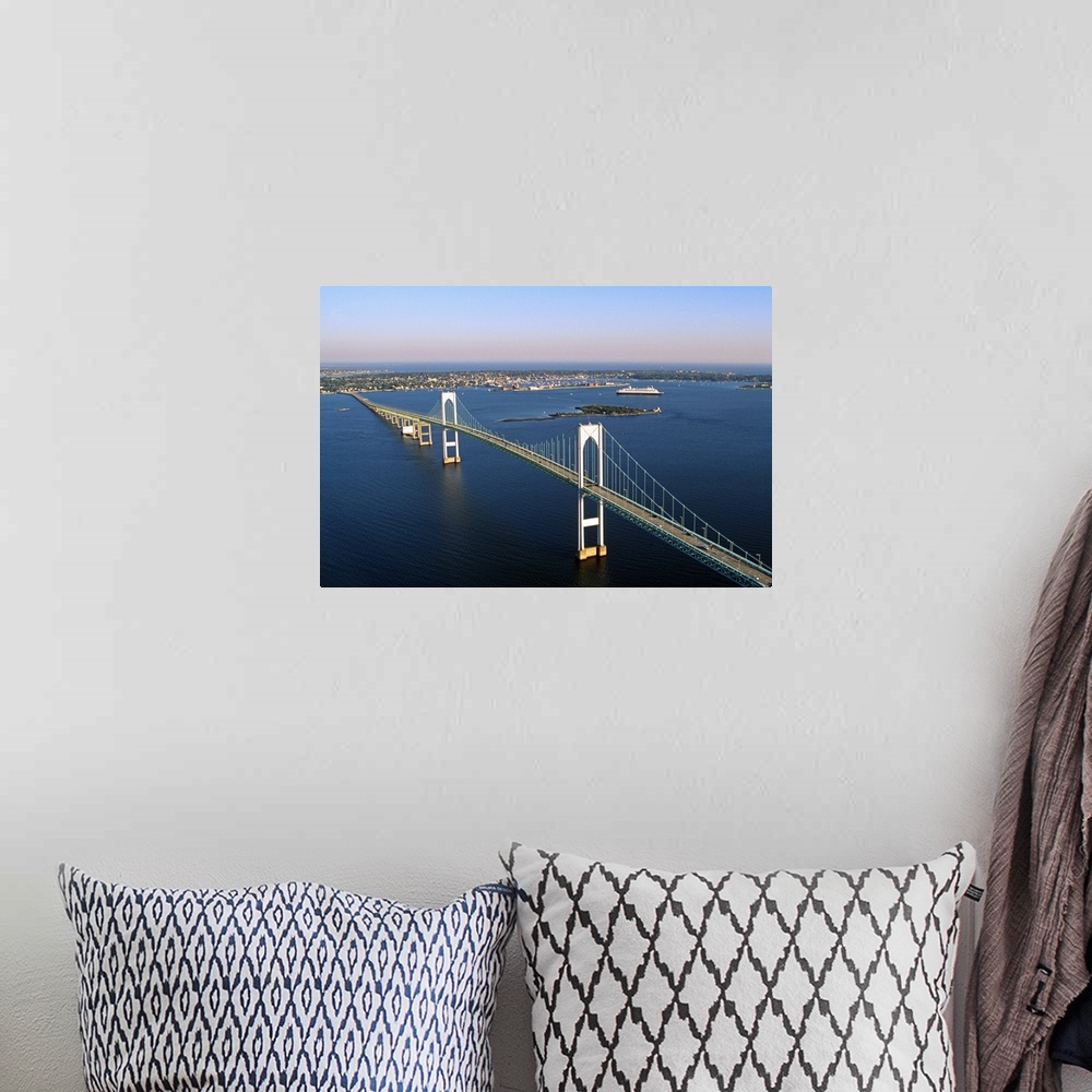 A bohemian room featuring Rhode Island, Newport, Air view of Newport Bridge