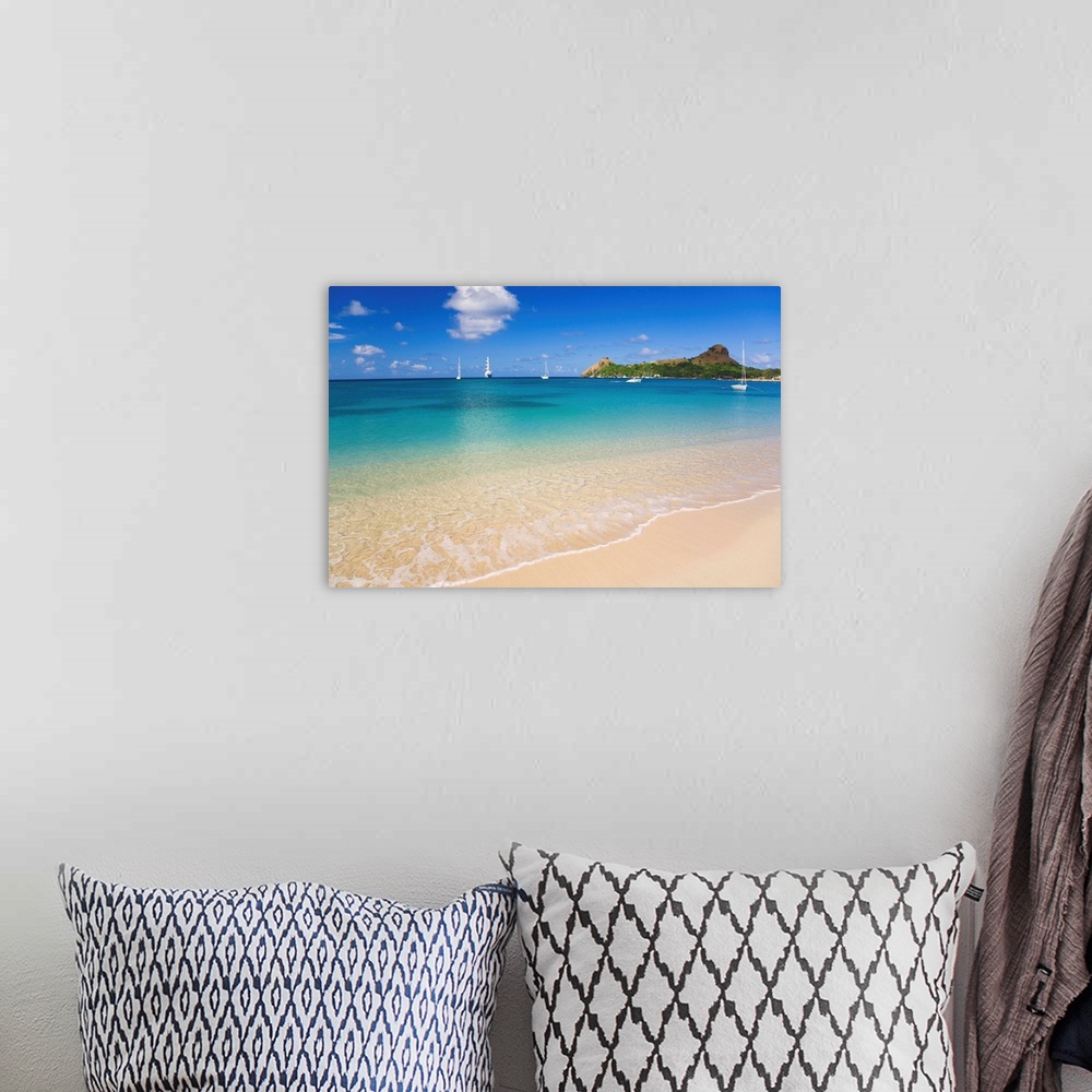 A bohemian room featuring Saint Lucia, Gros Islet, Rodney Bay, Reduit Beach with Pigeon Island in background.