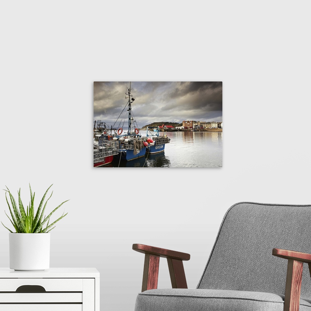 A modern room featuring United Kingdom, UK, Scotland, Great Britain, Argyll and Bute, Oban, Oban fishing boats and harbour