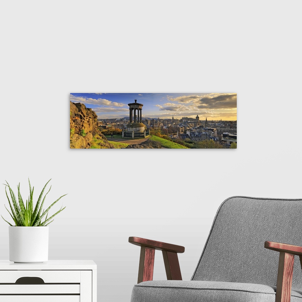 A modern room featuring UK, Scotland, Great Britain, Edinburgh, Calton Hill, Dugald Stewart Monument and the city in the ...