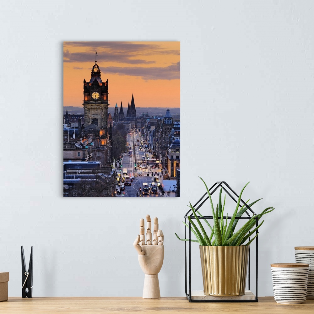 A bohemian room featuring UK, Scotland, Great Britain, Edinburgh, Prince's Street and the Balmoral Hotel clocktower, view f...