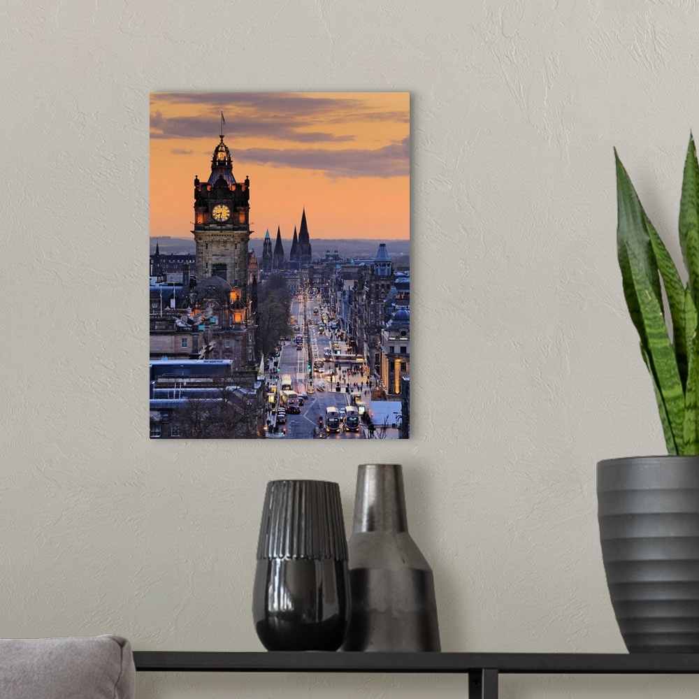 A modern room featuring UK, Scotland, Great Britain, Edinburgh, Prince's Street and the Balmoral Hotel clocktower, view f...