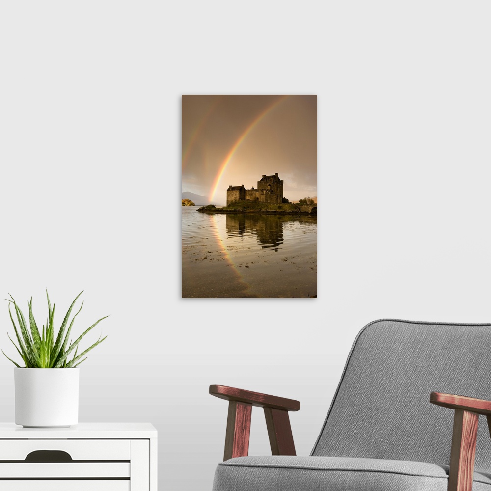 A modern room featuring Scotland, Highland, Great Britain, Highlands, view of the castle and rainbow