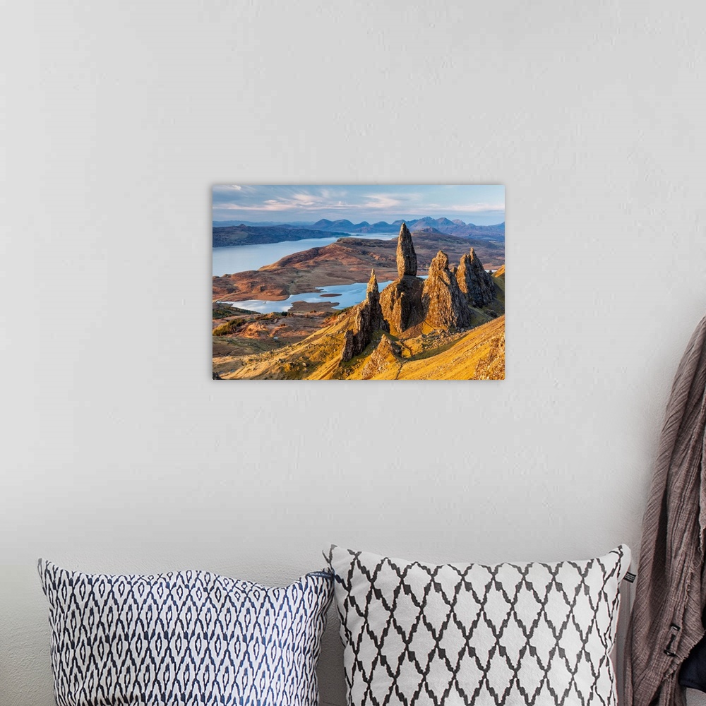 A bohemian room featuring UK, Scotland, Great Britain, Highlands, Inner Hebrides, Isle of Skye, The Old Man of Storr, overl...