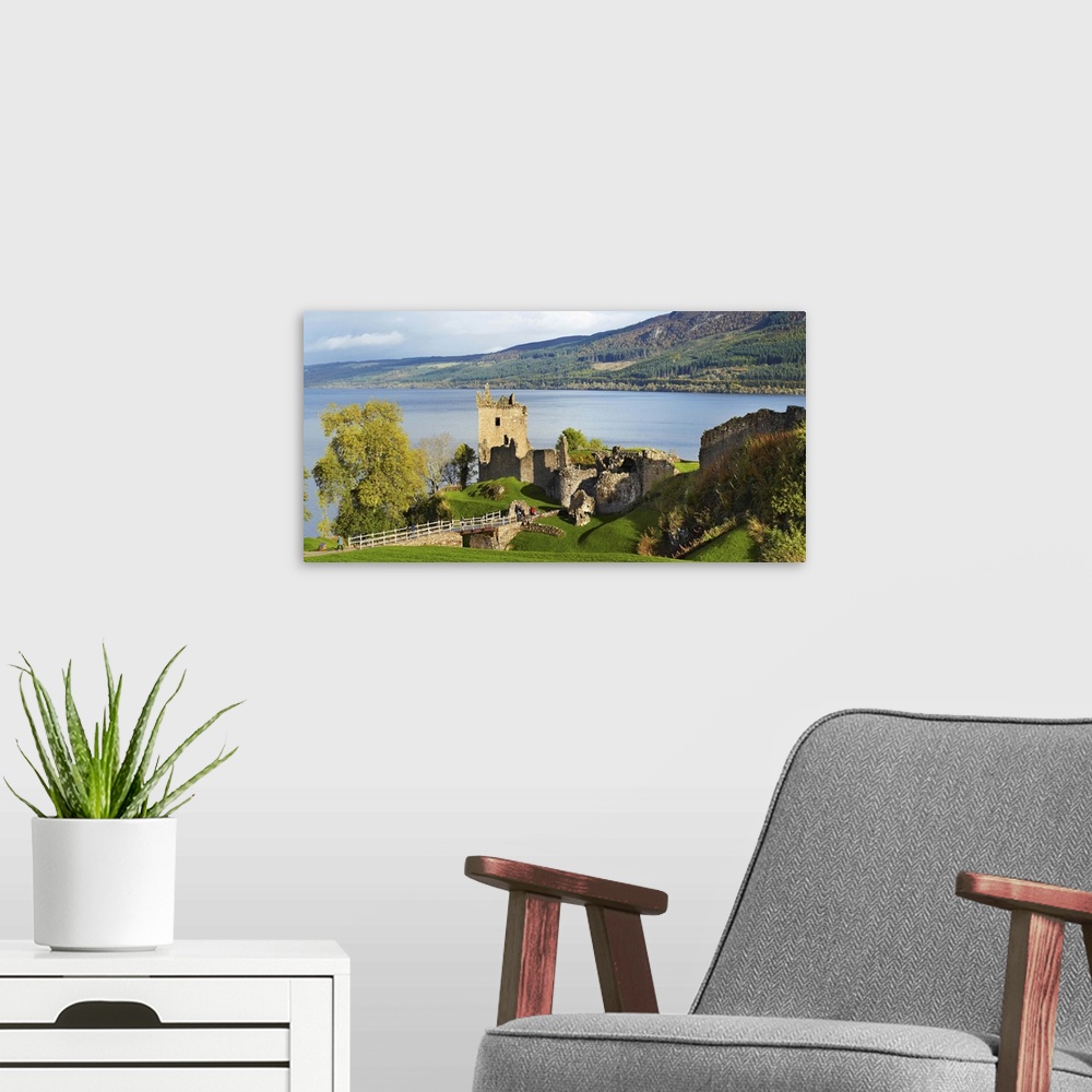 A modern room featuring United Kingdom, UK, Scotland, Great Britain, Loch Ness, Urquhart Castle Loch Ness panoramic