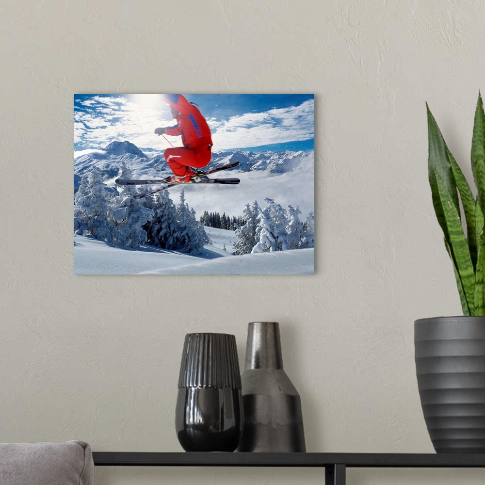 A modern room featuring Skier jumping