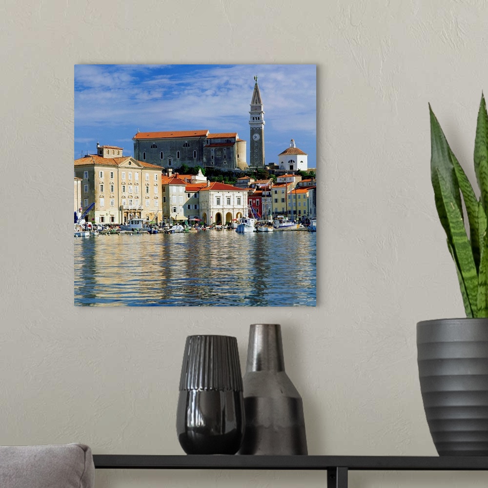 A modern room featuring Slovenia, Piran, view of harbor