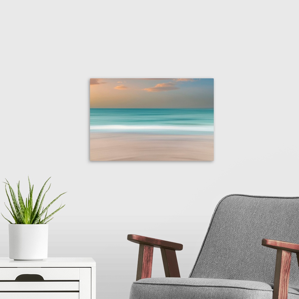 A modern room featuring Soothing beach scene.