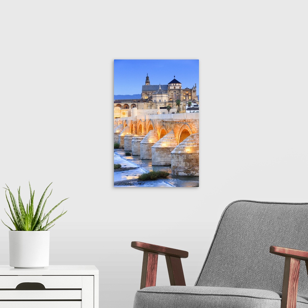 A modern room featuring Spain, Andalusia, Cordoba district, Cordoba, La Mezquita Cathedral with the Roman bridge and Guad...