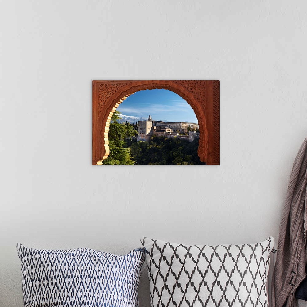 A bohemian room featuring Spain, Andalusia, Granada, View of Alhambra Palace from Albayzin