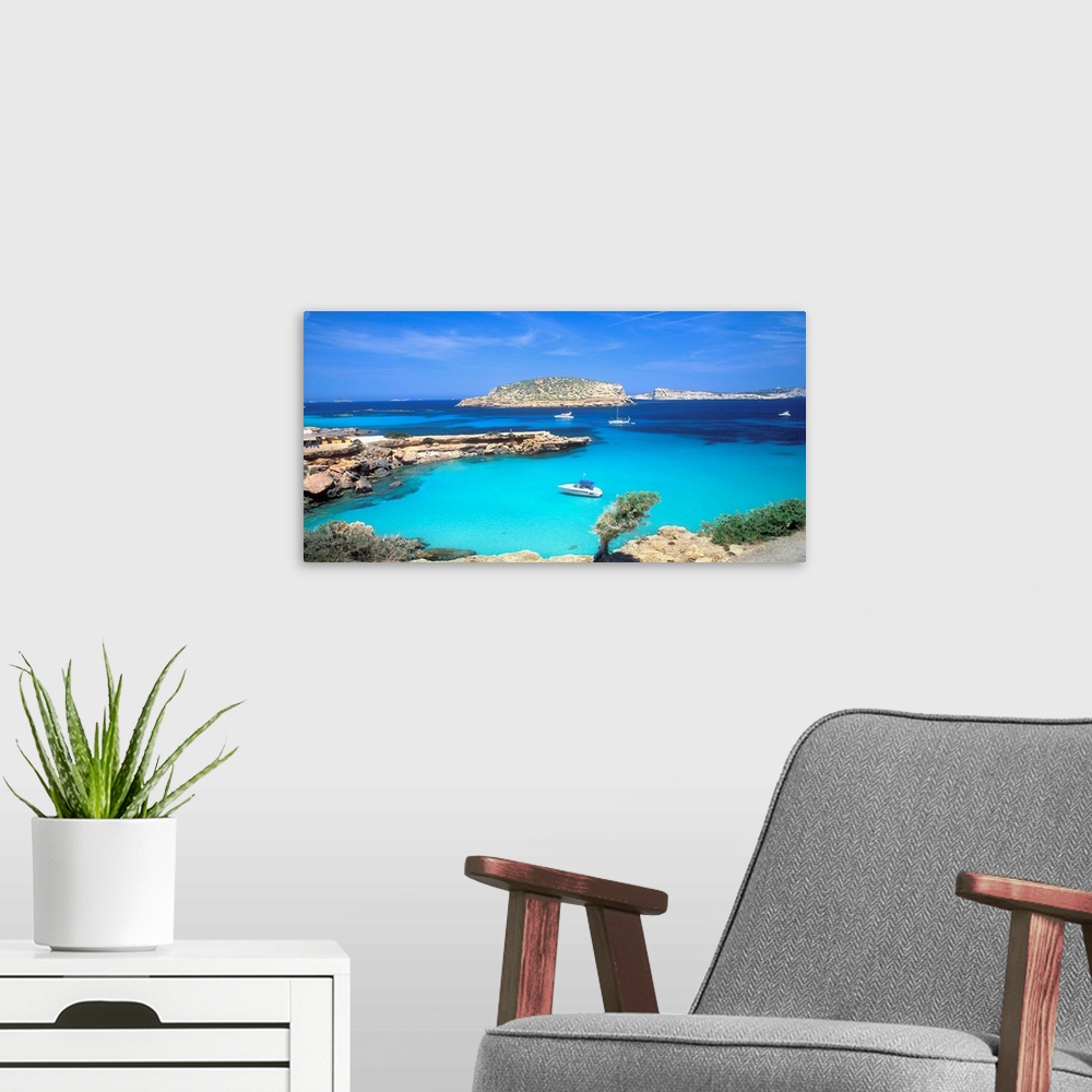 A modern room featuring Spain, Balearic Islands, Ibiza, Cala Comte bay
