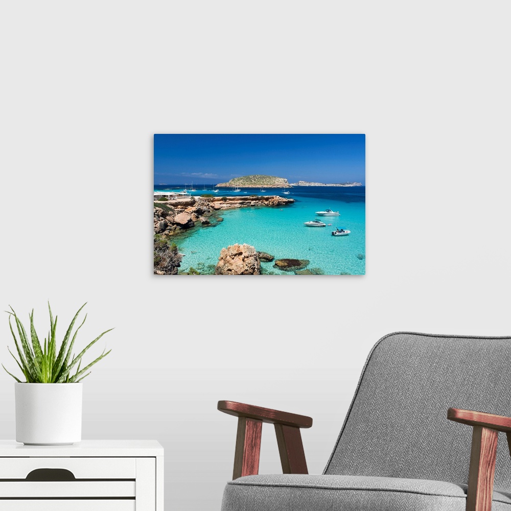 A modern room featuring Spain, Balearic Islands, Ibiza, Mediterranean sea, Illes Balears district, Cala Comte