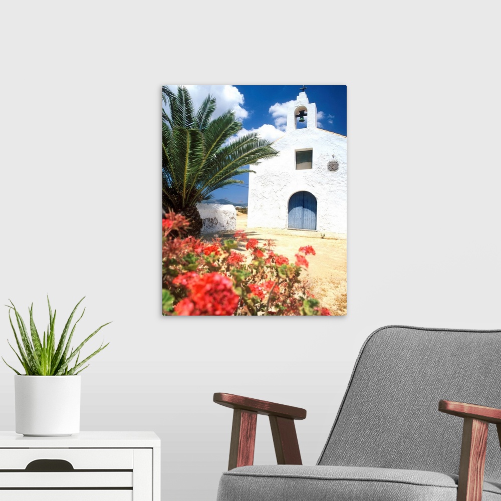 A modern room featuring Spain, Balearic Islands, Ibiza, Sant Francesc de S'Estany church