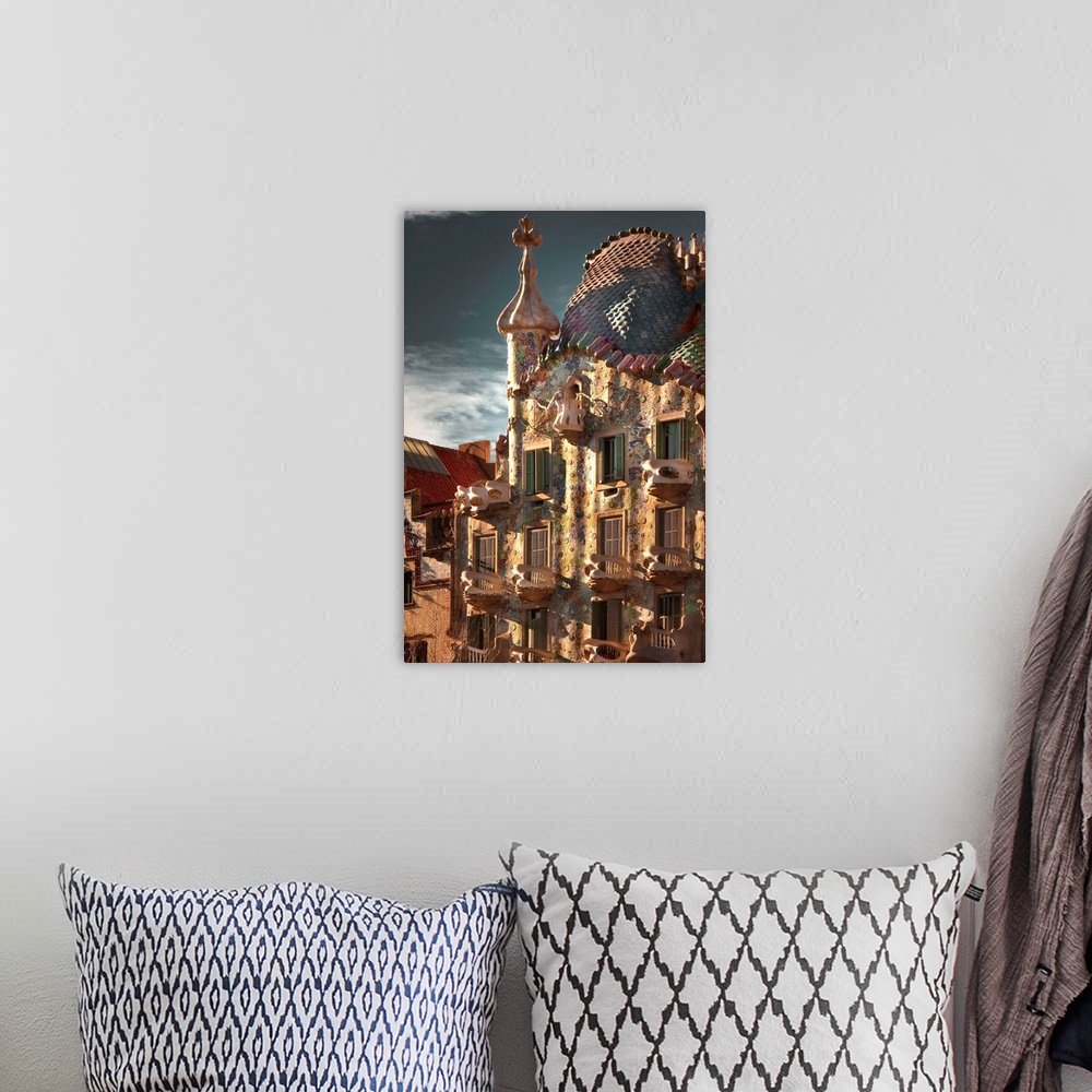 A bohemian room featuring Spain, Barcelona, Casa Batllo by Gaudi in Passeig de Gracia avenue.