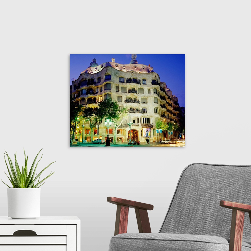 A modern room featuring Spain, Barcelona, Casa Mila, corner of Passeig de Gracia, a street of Barcelona