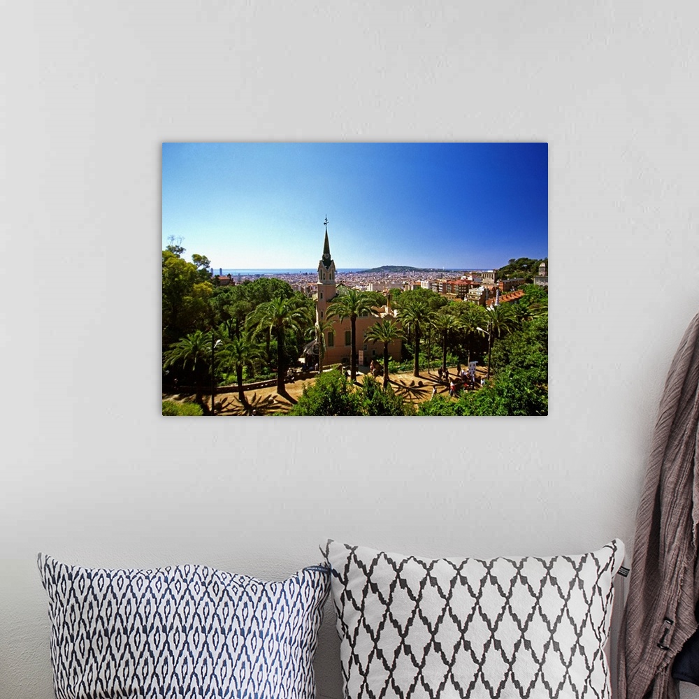 A bohemian room featuring Spain, Barcelona, Parc (park) Guell, View near the Casa-Museu Gaud.. (UNESCO World Heritage)