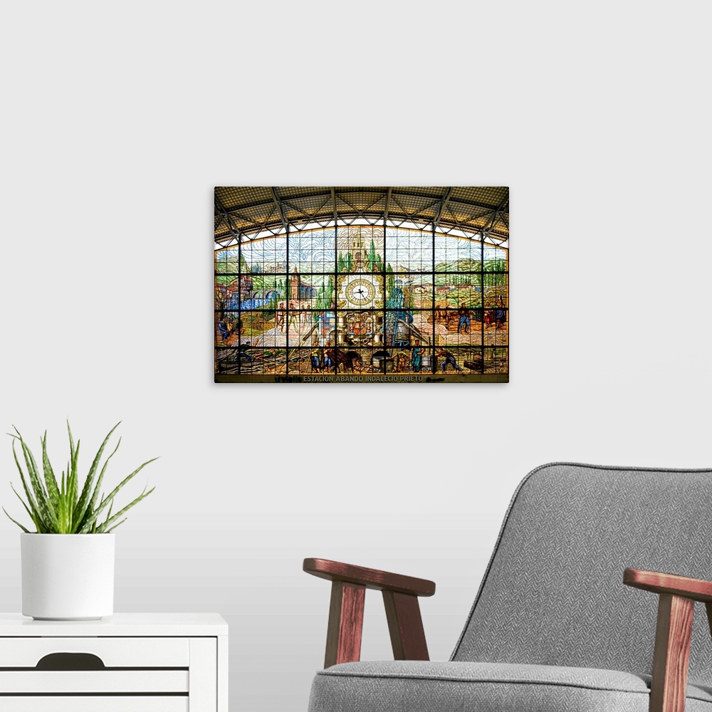 A modern room featuring Spain, Basque Provinces, Bilbao, Stained glass window, Abando Railway Station Bilbao, Abando-Inda...
