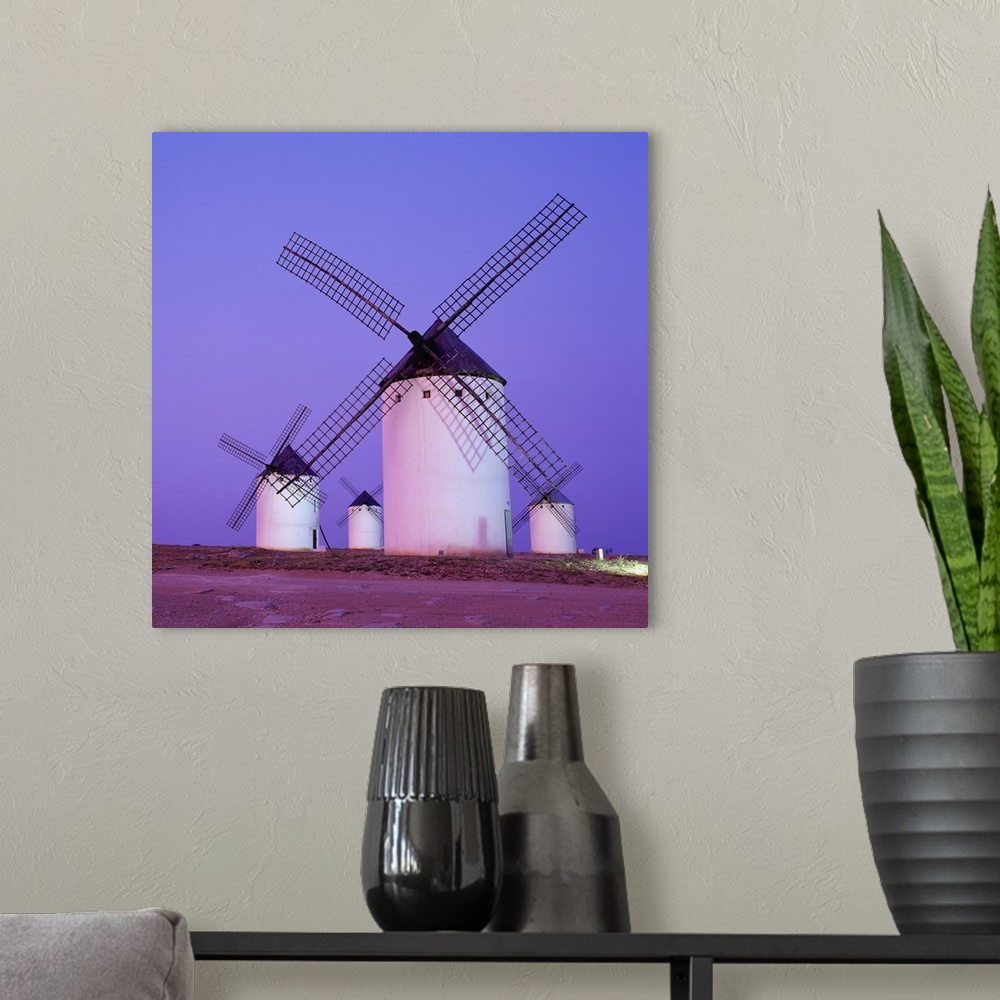 A modern room featuring Spain, Castilla-La Mancha, La Mancha, Consuegra, windmills