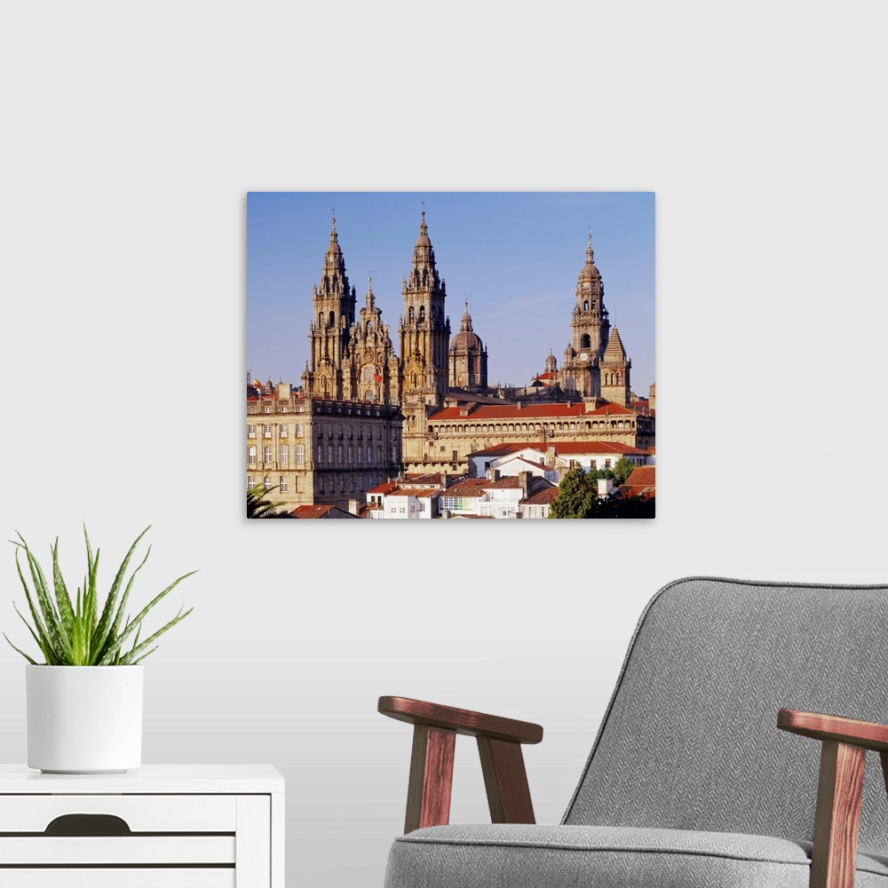 A modern room featuring Spain, Galicia, Santiago de Compostela, View towards the Cathedral
