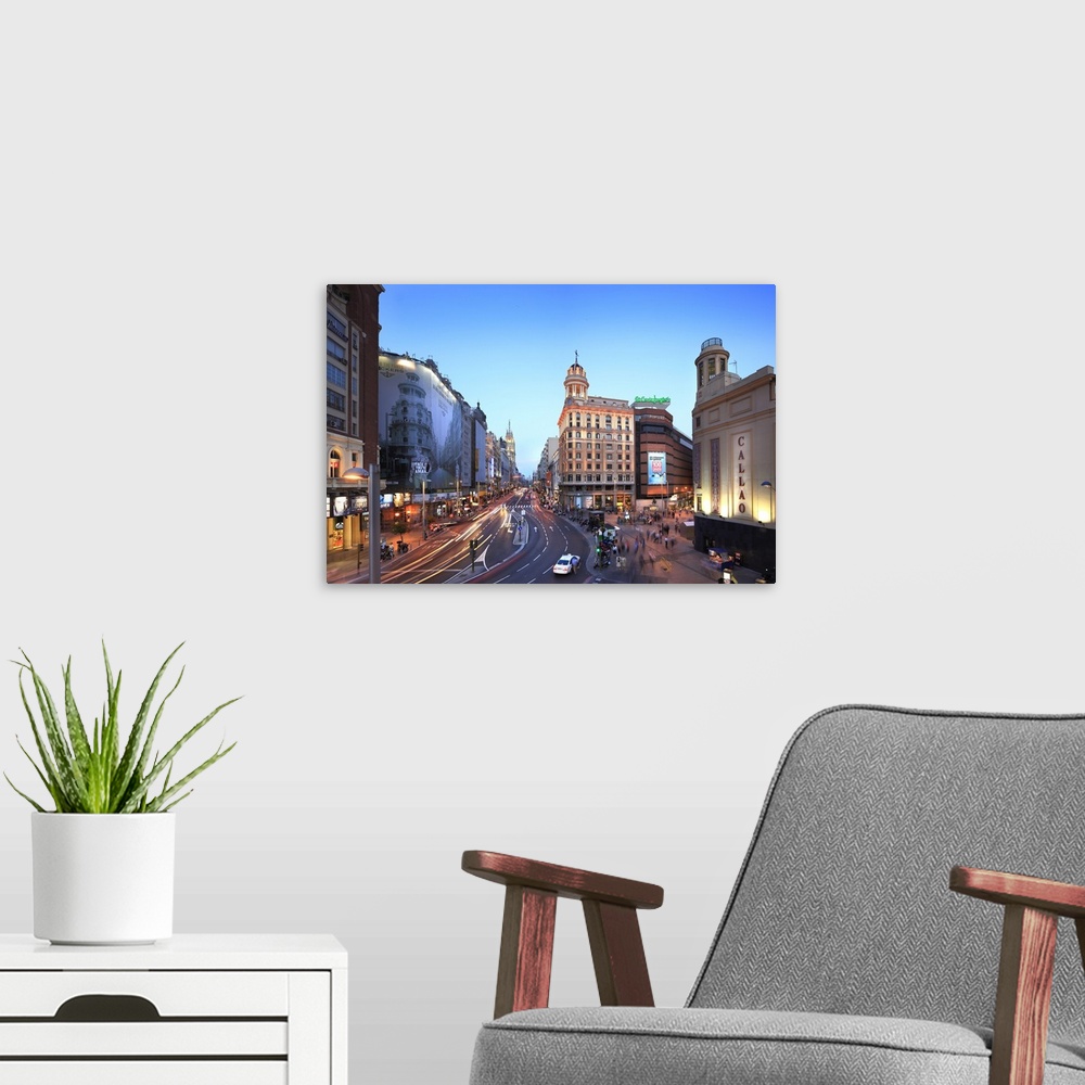 A modern room featuring Spain, Madrid, Gran Via, View to Telefonica Building