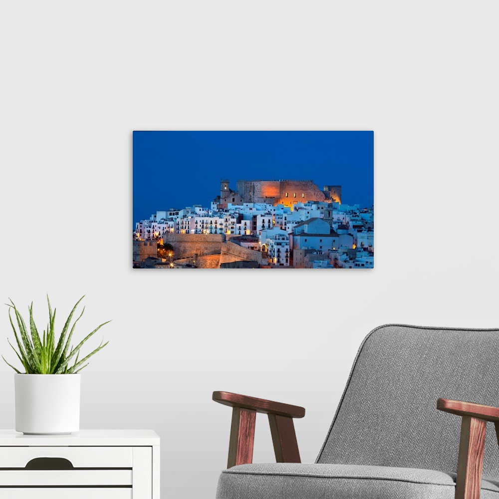 A modern room featuring Spain, Comunidad Valenciana, Peniscola, Mediterranean sea, The Old Town, on top the Castle built ...
