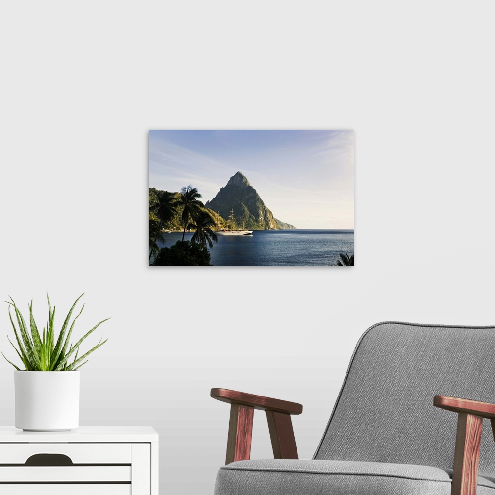 A modern room featuring St Lucia, Soufriere, Soufriere, Sunset over Petit Piton and Soufriere Bay