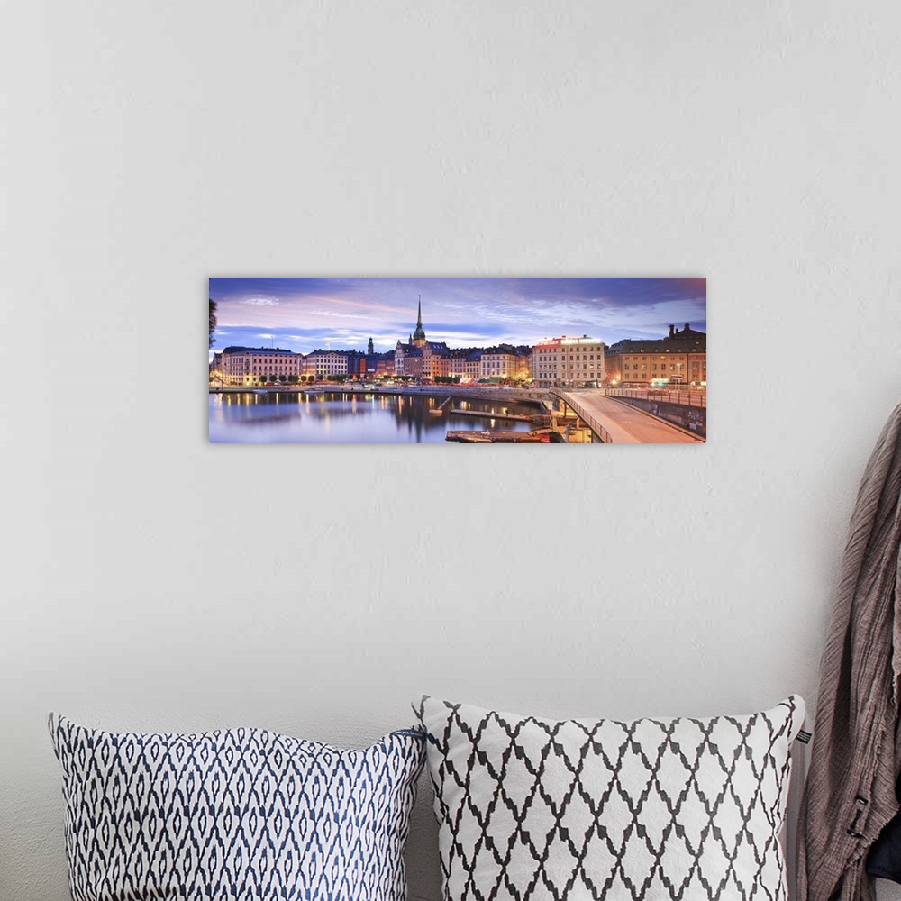 A bohemian room featuring Sweden, Stockholm, Scandinavia, Gamla Stan, Malar Lake and the old town at sunset.