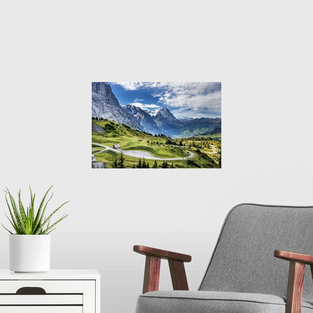 A modern room featuring Switzerland, Bern, Berner Oberland, Eiger, view from Grosse Scheidegg.