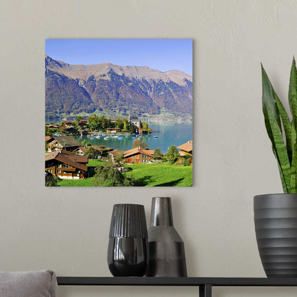 A modern room featuring Switzerland, Bern, Berner Oberland, Lake Brienz, Iseltwald and lake