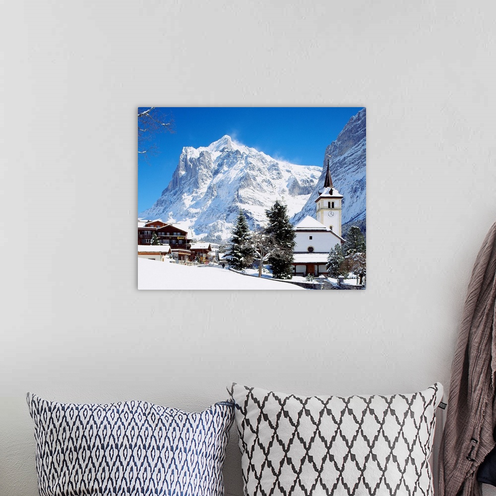 A bohemian room featuring Switzerland, Bern, Grindelwald village, view towards Wetterhorn mountain