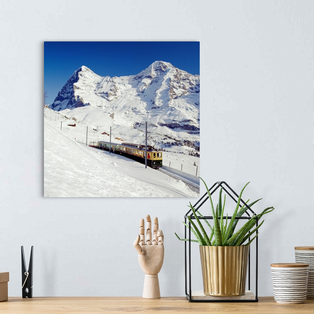 A bohemian room featuring Switzerland, Bern, Kleine Scheidegg mountain, Wengernalp Railway