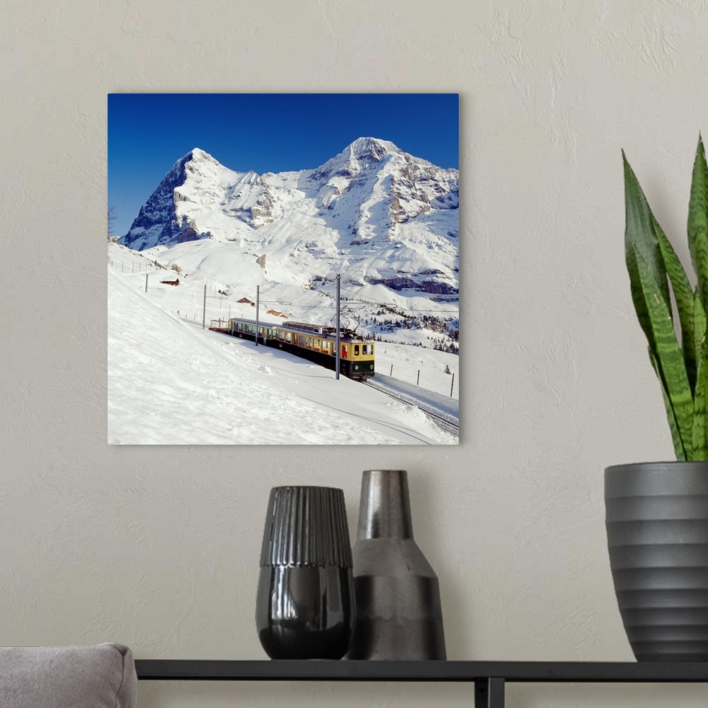 A modern room featuring Switzerland, Bern, Kleine Scheidegg mountain, Wengernalp Railway