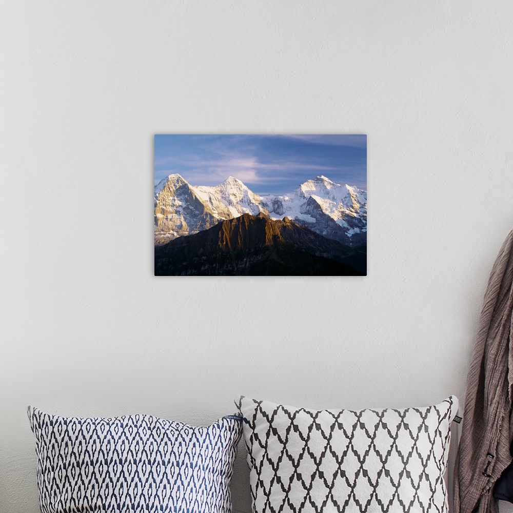 A bohemian room featuring Switzerland, Bern, Monch and Jungfrau mountains, view towards Eiger