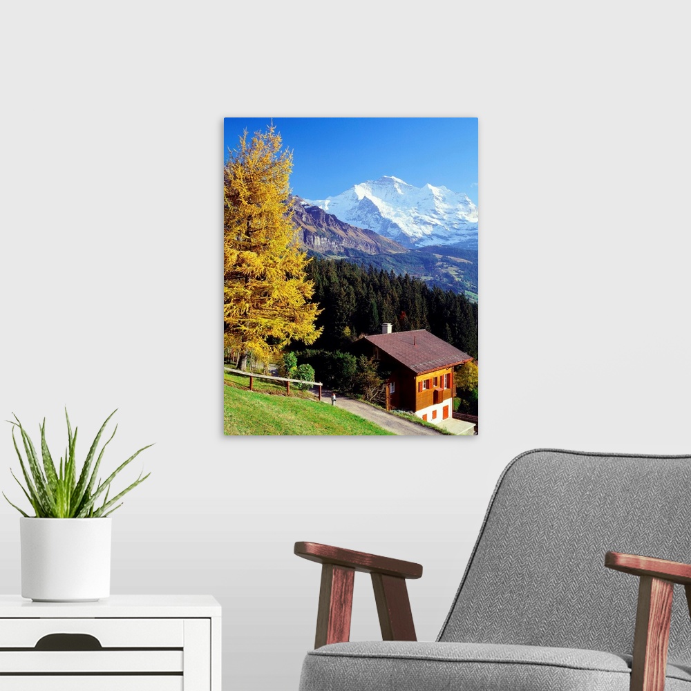 A modern room featuring Switzerland, Bern, Silsersee (lake of Sils) and chalet