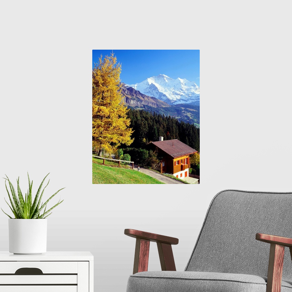 A modern room featuring Switzerland, Bern, Silsersee (lake of Sils) and chalet