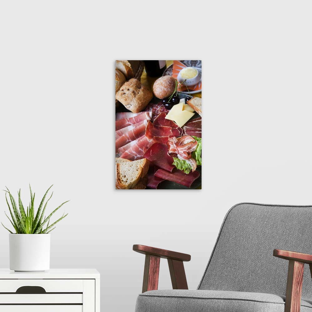 A modern room featuring Switzerland, Graubunden, mix of local salted meat and cheese