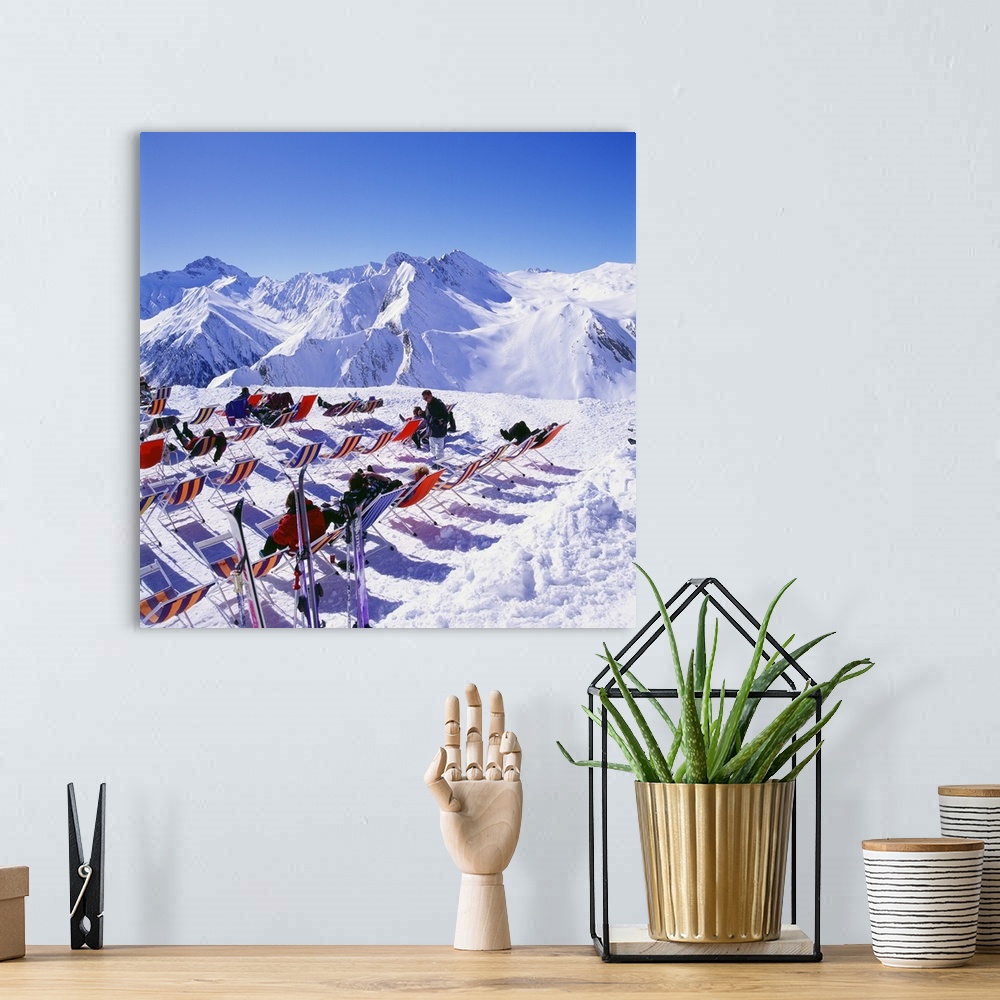 A bohemian room featuring Switzerland, Graubunden, Samnaun skiarena, panorama from Alp Trida Sattel
