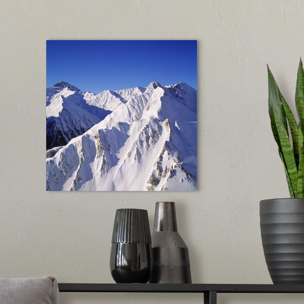 A modern room featuring Switzerland, Graubunden, Silvretta mountain group and Stammerspitze mountain