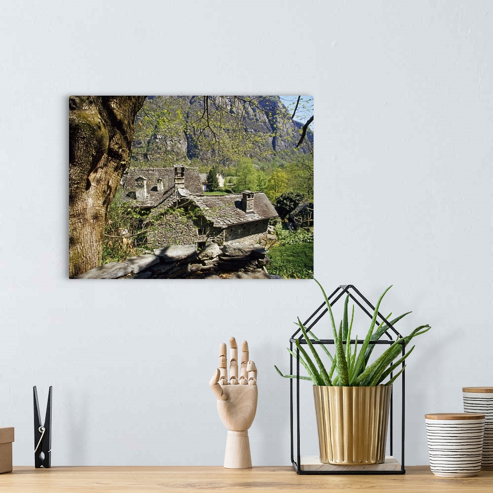 A bohemian room featuring Switzerland, Ticino, Central Europe, Cevio, Maggia Valley, view of the village