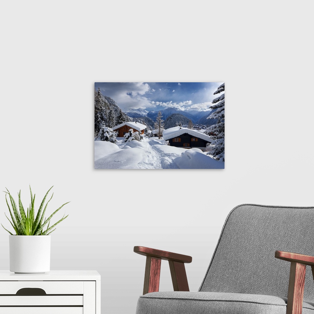 A modern room featuring Switzerland, Valais, Alps, Blatten.