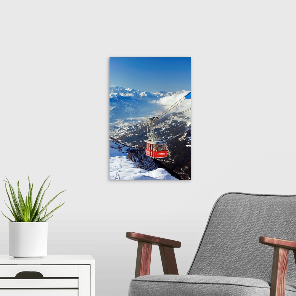 A modern room featuring Switzerland, Valais, Crans Montana, cable car to Bella Lui
