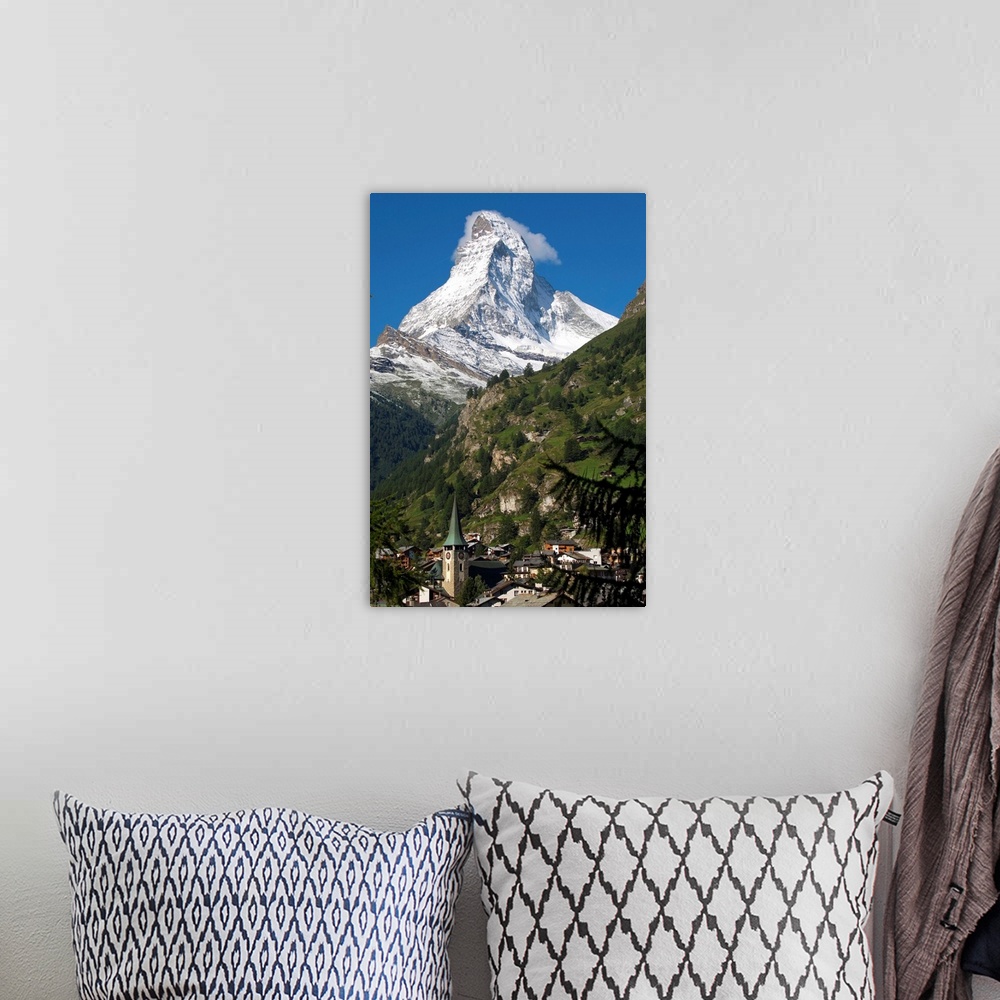 A bohemian room featuring Switzerland, Valais, Zermatt, The village and Matterhorn (Cervino)