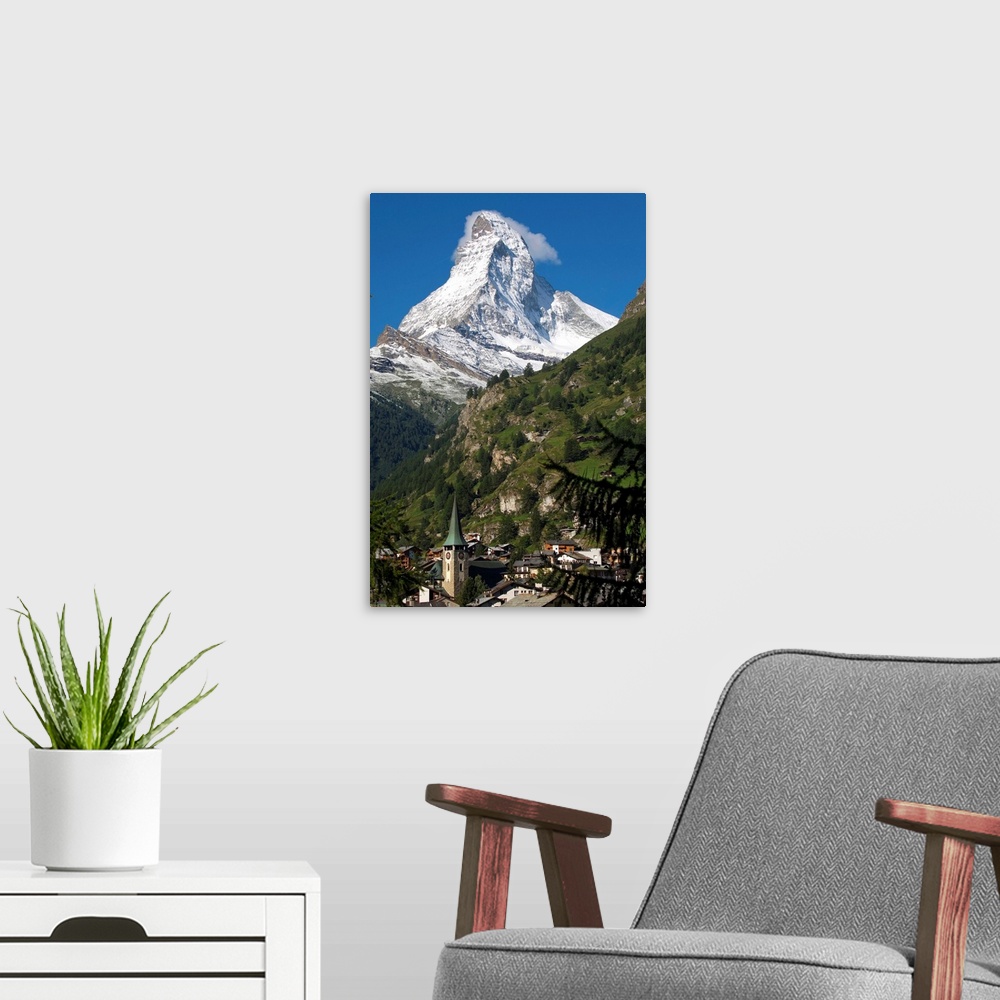 A modern room featuring Switzerland, Valais, Zermatt, The village and Matterhorn (Cervino)