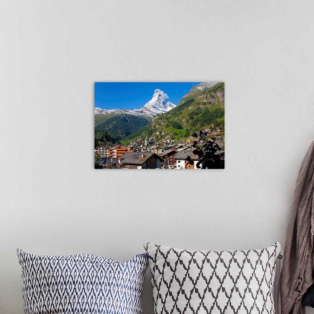 A bohemian room featuring Switzerland, Valais, Zermatt, The village and Matterhorn (Cervino)